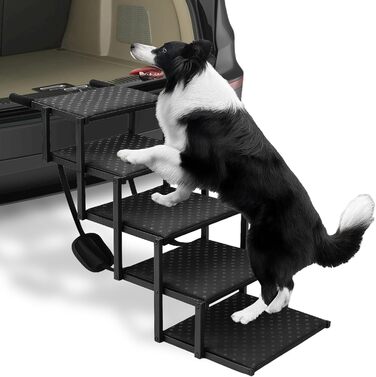 Рампа для собак у машину - 5 сходинок, регульована висота 44-72 см, неслизька поверхня, міцна конструкція з підпоркою для авто, SUV, вантажівки