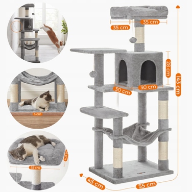Комплекс для котів Feandrea: стовп-драбалка з лежаком, ігровий замок (101 - 160 см)