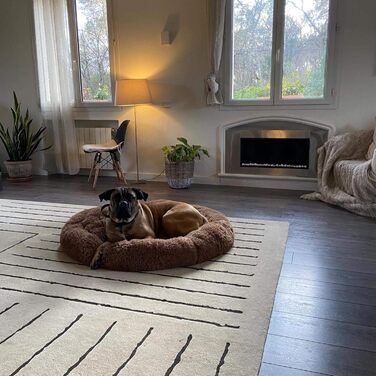 Ортопедичне кругле ліжко для собак XL, великих та середніх порід. Зручне, антистресове, з ефектом пам'яті, водонепроникне, коричневе, діаметр 60 см.