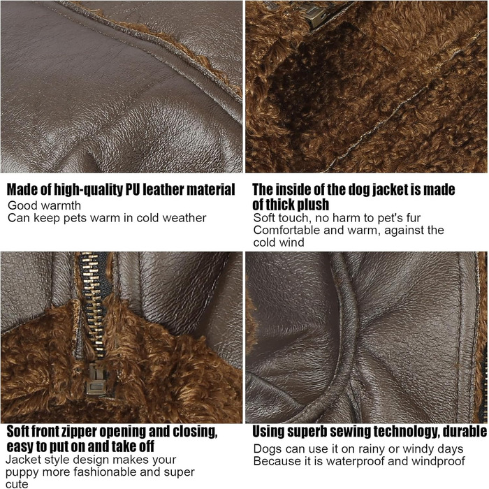 Шкіряна куртка для собак на зиму, тепла, для вулиці, для маленьких та середніх собак, для котів