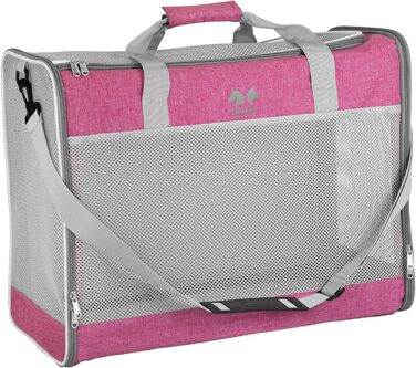 EQUICANI® Сумка-переноска для собак та котів 55x40x23 см, легка, складна, з сіткою, ременем та знімним дном | Ідеальна для подорожей, авто та перельотів (Рожевий)