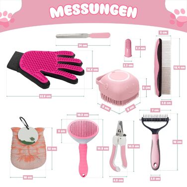 Набір для догляду за тваринами 9 предметів: щітка для собак та котів, очищувач лап, зубна щітка для пальців, обрізач кігтів, пилка для кігтів, гребінець для собак, рукавичка для догляду за котами, щітка для миття