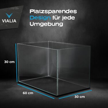 Акваріум VIALIA прямокутний 60x30x30 см, 54 л, скляний, ударостійкий, для риб і водних рослин
