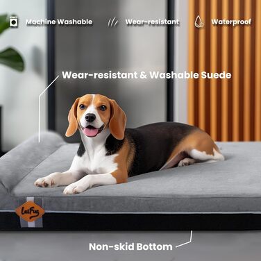 Ортопедичне ліжко для собак Laifug з Memory Foam, великого розміру, водонепроникний вкладиш, знімна наволочка (сірий сланець) (101 x 63 x 15 см)