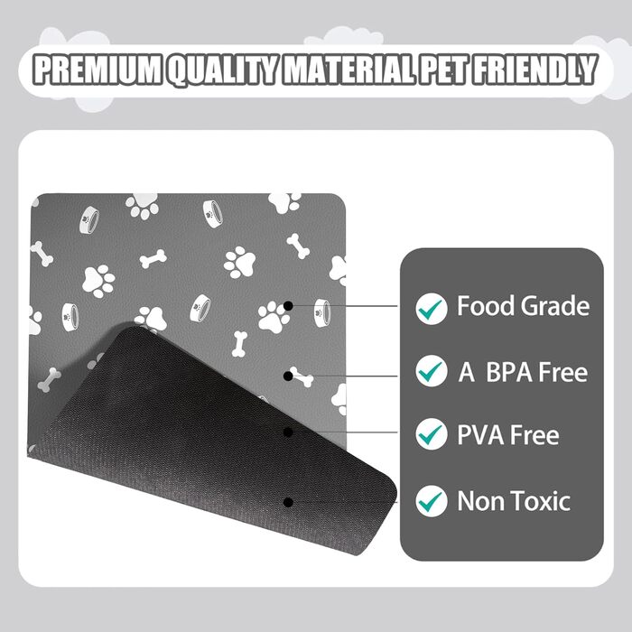 Підкладка для годівлі домашніх тварин – вбираюча підкладка під миски для їжі та води, без плям, швидковисихаюча (Світло-сіра з багатьма лапами, 40 x 60 см)