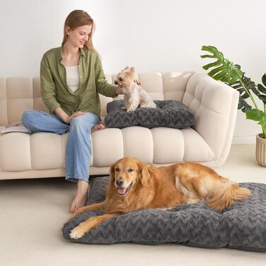 Килимок для собак великих порід EHEYCIGA, 104x68 см, XL, штучне хутро та льон, темно-сірий