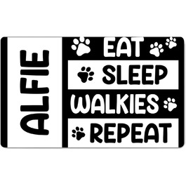 Підкладка під миску з іменем для домашніх тварин | Килимок для собак та котів | 45 x 75 см | Гумова підкладка 4 мм | Мотив домашнього улюбленця | Eat Sleep Walkies