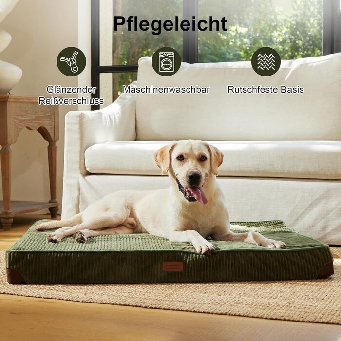 Ортопедичне ліжко для собак FUKUMARU - 91x56x9 см, зелене, з водонепроникним шаром, м'яке, антиковзне. Ліжко для собак, килимок, матрац