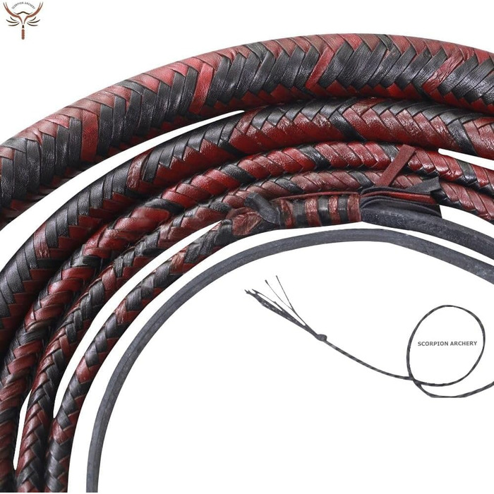 Кнут бичуг шкіряний Bullwhip 90 см (до 3м), 8 кісок, чорно-червоний, з внутрішнім сердечником, подарунок для чоловіка