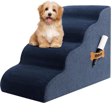 Сходинки для собак та котів Romrol – 4 сходинки, м'який Memory Foam, неслизьке покриття, для захисту суглобів, синій