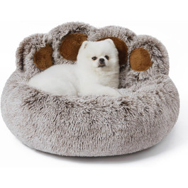 Кругле собаче ліжко Jiupety з м'якої плюшевої тканини, у формі пончика, для маленьких собак, розмір 66см, зручне та м'яке, можна прати, сірий колір, L 66 x 66 x 20 см