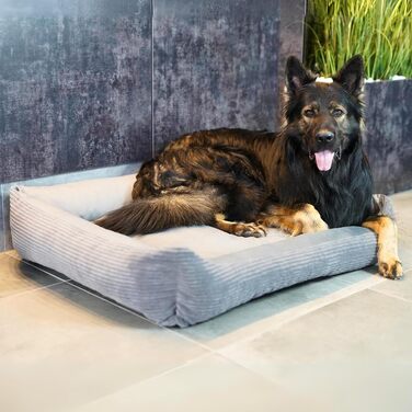 М'яке ліжко для собак 4L Textil Molly, корд, 80x60 см, сірий колір. Знімна та пральна наволочка. Підходить для середніх собак.