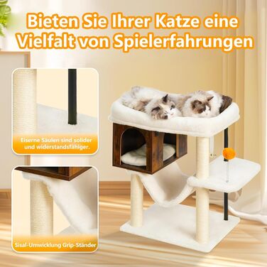 Котячий будиночок з дряпалкою Heybly HCT017WB, 57.5 см, Vintage Brown, велика платформа 54x40 см, сталеві труби, для великих котів