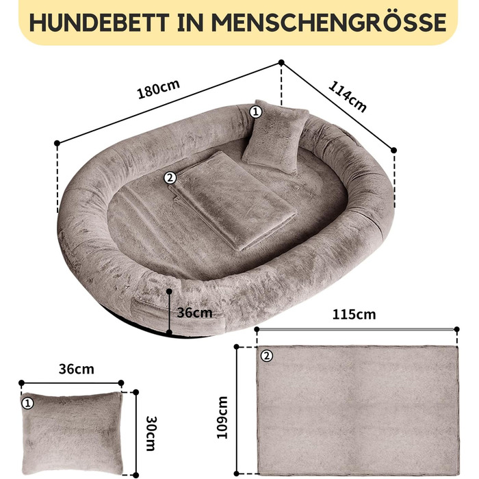 Крісло-ліжко для собак великих порід та людей, 180x114x35,6 см, з штучним хутром, ковдрою та подушкою, FURRYFECTION