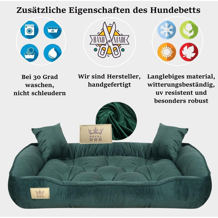 Крісло-ліжко для собак великих порід King Dog XL, 115 x 95 см, зелене, з велюру, ортопедичне, легко миється