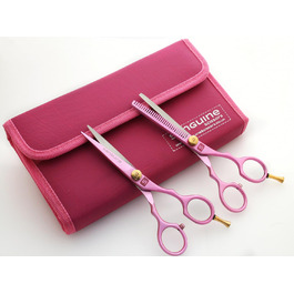 Професійна ножиця для перукарів та филирування, рожева, з міцним чохлом