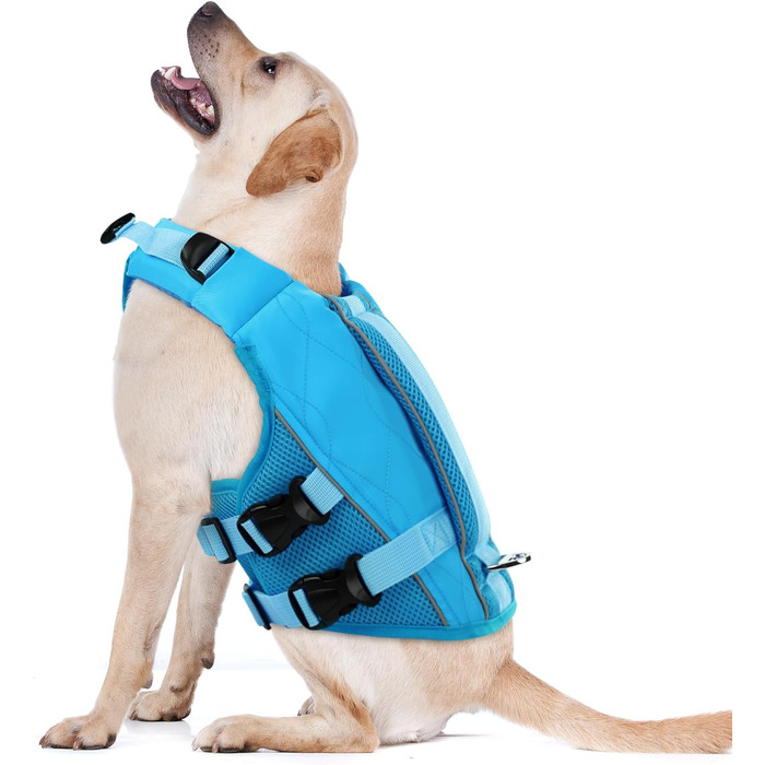 Спасальний жилет для собак Konvinit, жилет для плавання собак - для човнів, плавання, серфінгу, регульований розмір, з ручкою та світловідбивачами, зелений (L:50-65см)