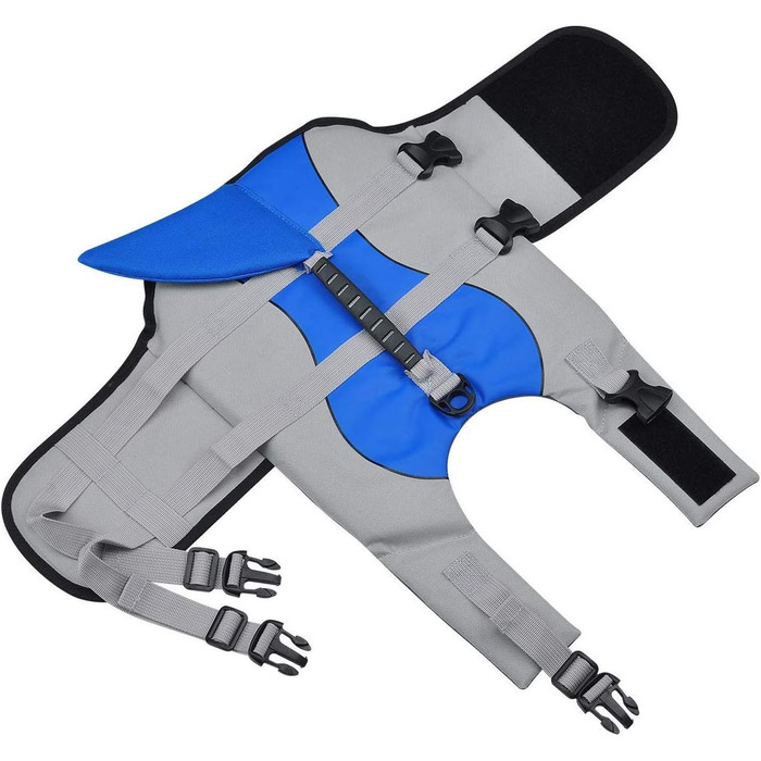 Жилет для плавання собак, жилет для початківців, регульована шлейка та рятувальний ручка (Hai, M)