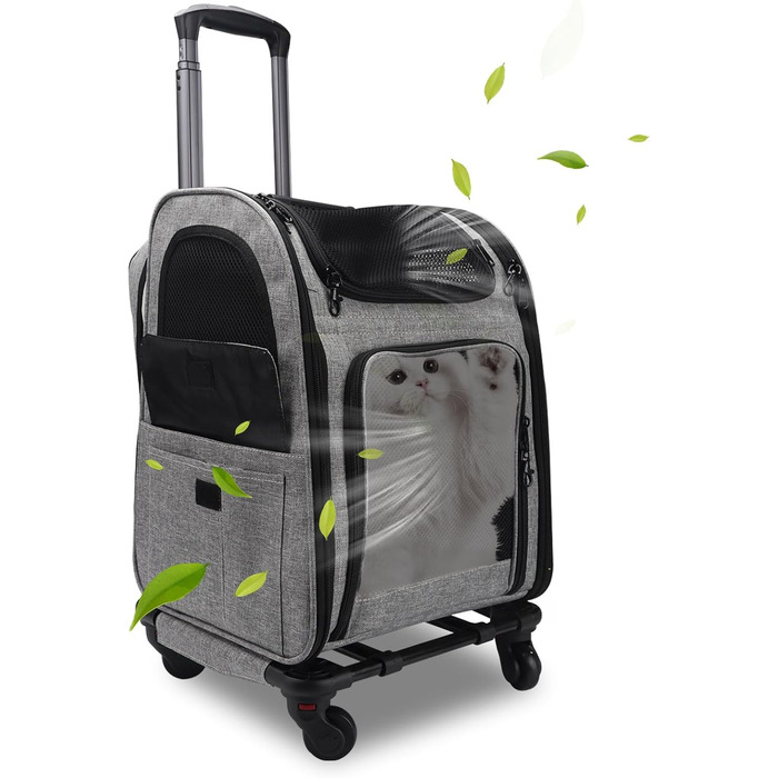 Тролей-рюкзак для собак та котів 2в1, зручна переноска з сіткою, багатофункціональний рюкзак для тварин на 4 колесах, дихаючий рюкзак-переноска для котів та цуценят