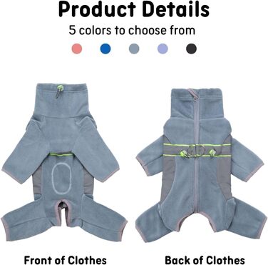 Флісовий теплий зимовий одяг для собак, куртка-комбінезон з D-кільцем, регульований, для маленьких та середніх собак (Сіро-блакитний, M)