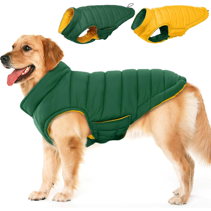 Зимовий теплий дощовик для собак великих порід Lelepet, XL (зелений)