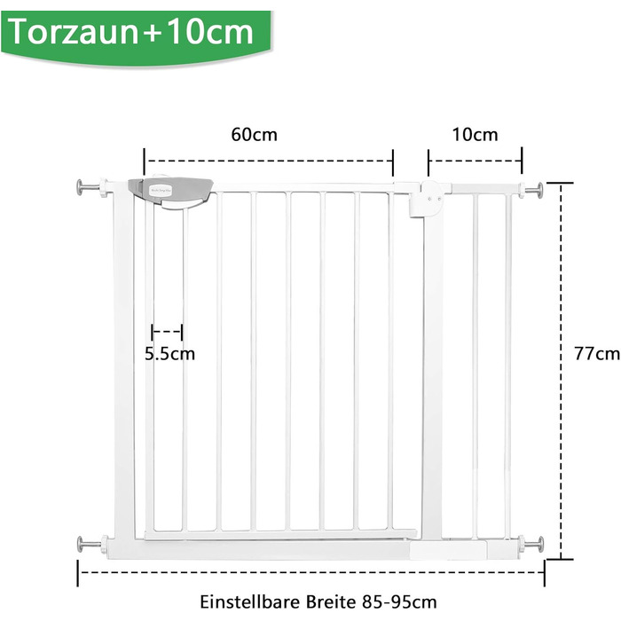 Захист для сходів та дверей: сітка-перегородка без свердління, 105-115 см, для собак та дітей, білий колір