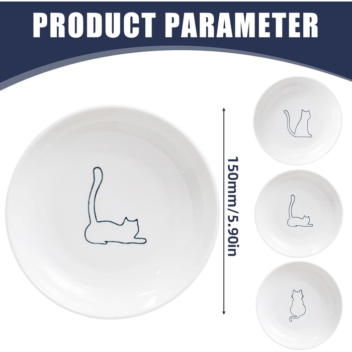 Набір мисок для котів з кераміки, 6 шт. - плоскі миски для котів та дрібних тварин, сучасний дизайн
