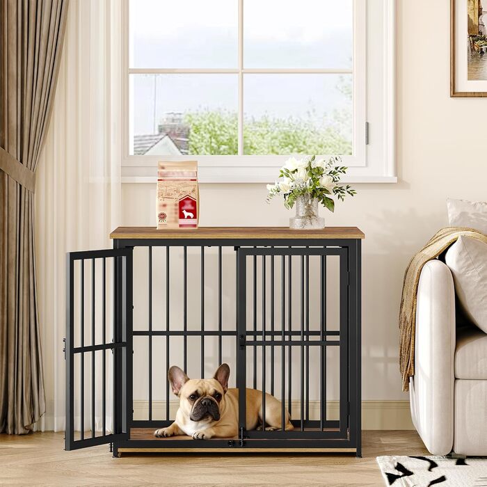 Будиночок для собак 100 см, дерев'яна собача клітка з 3 дверима, вінтажний коричневий, для середніх та великих порід, 100x60x70 см