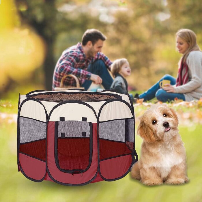 Килимок для собак та котів, портативний, складаний, 31 x 23 см, бежевий та червоний