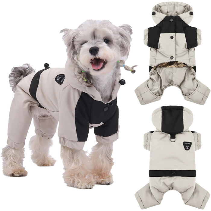 Водонепроникний зимовий теплий халат для собак з капюшоном, повний халат, захист від снігу, регульований (Бежевий, M)