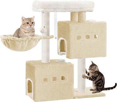 Дерево для кігтів Hzuaneri Kratzbaum 75 см, стійкий, з великою лежанкою, гrottoм, сизалевими стовпами, кошиком та іграшками, меблі для котів, MS07618LG (55 x 30 x 75 см, бежевий)