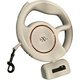 Леєнка для собак з LED-підсвіткою, 3м, тримач для відходів, відбивачі, білий/рожеве золото, для собак до 10кг