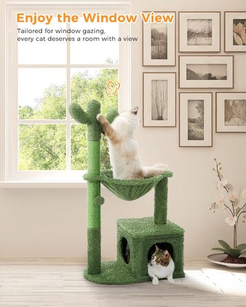 Котячий кактусовий кігтеточка MUTTROS 101,6 см з великою металевою гамаком, будиночком та іграшкою для домашніх котів, зелений