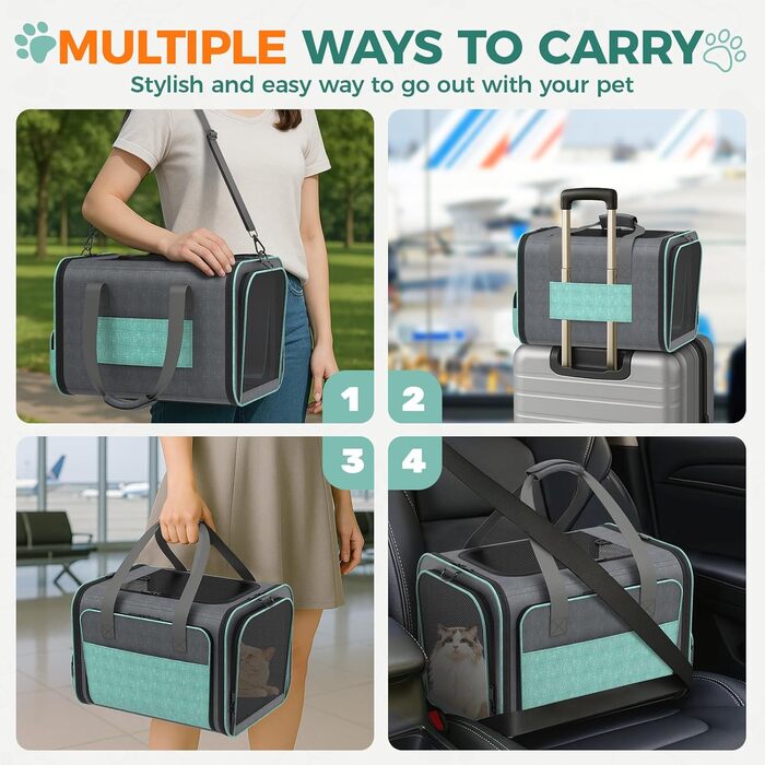 Betopet: Сумка-переноска для собак та котів, TSA-аппробована, розширювана, до 6,8 кг, 41,8 x 33 x 30,8 см