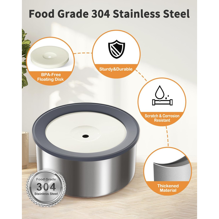 Нержавійна чаша для води для собак 2L, не протікає, без облизування, для дому, вулиці, авто