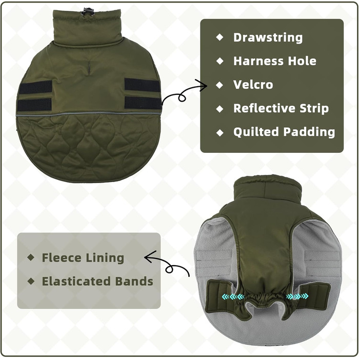 Зимовий теплий одяг для собак маленьких порід: куртка, жилет, теплий костюм для Чихуахуа, Звергшпіца, Йоркширського тер'єра (Армійний зелений, XS)