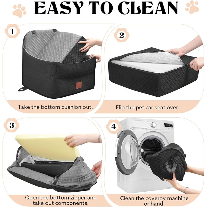 Автокрісло для собак маленьких та середніх порід (до 15,9 кг), з пам'яті-ефекту, знімний чохол, 2 ремені безпеки, чорний/сірий, Medium