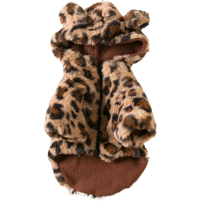 Теплий одяг для домашніх тварин: флісова куртка для собак та котів з шапочкою, леопардовий принт, осінь-зима (Кофе, S)