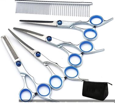 Набір ножиць для грумінгу собак: нержавіюча сталь, прямі, витончені та зігнуті ножиці для догляду за шерстю