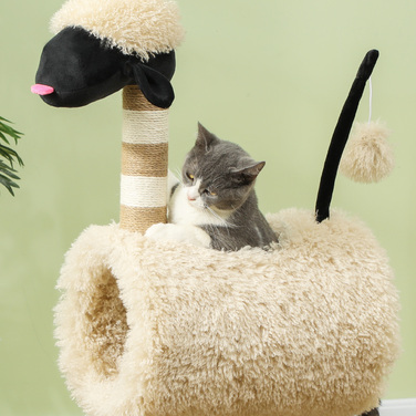 PawHut Cat Tree 98 см Cat Tree з кігтеточкою, тунель, ігровий м'яч, кігтеточка для кішок в дизайні Sheep, для кішок до 5 кг, світло-коричнева | Аосом