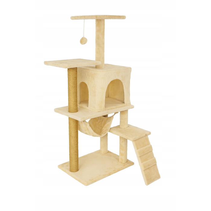 Багатоярусна кігтеточка Pet HOBBY бежева, 101-160 см, з будиночком та гамаком