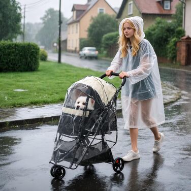 Візок для собак та котів PawHut 2-в-1, складний, до 10 кг, з подушкою, сіткою, дверима, кошиком для зберігання, бежевий