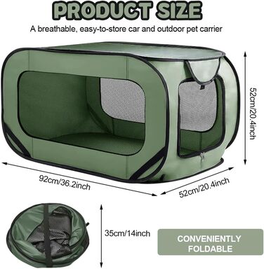 Складана переносна переносна коробка для собак та котів, 94x53x53 см, зелена