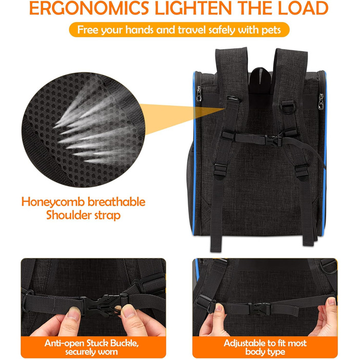 Рюкзак для тварин Allsopets: складаний рюкзак для котів та собак, дихаючий, знімний килимок. Ідеально для подорожей, прогулянок та хатніх потреб. (Чорний, Синій)