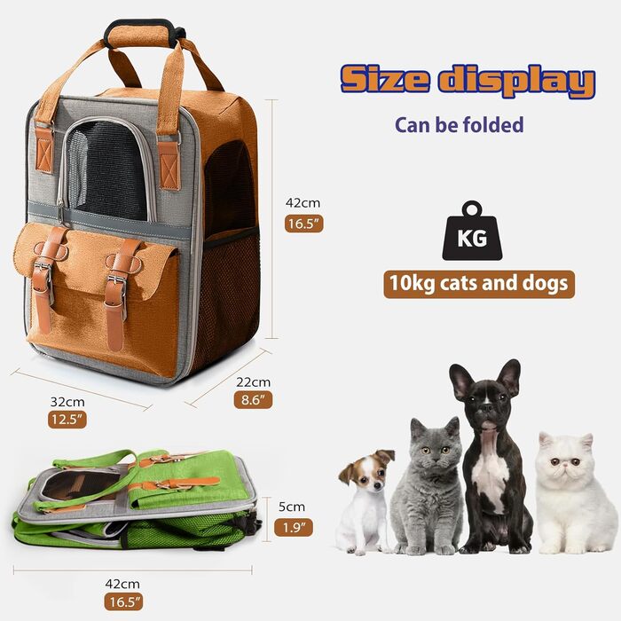 Рюкзак для собак та котів PETCUTE, дихаючий, для маленьких тварин, з відбиваючим ременем, складний, знімний килимок, внутрішній ремінь безпеки, для прогулянок, жовтий