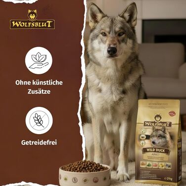 Сухий корм для дорослих собак WOLFSBLUT Wild Duck з качкою та суперфудами, беззерновий, 2 кг