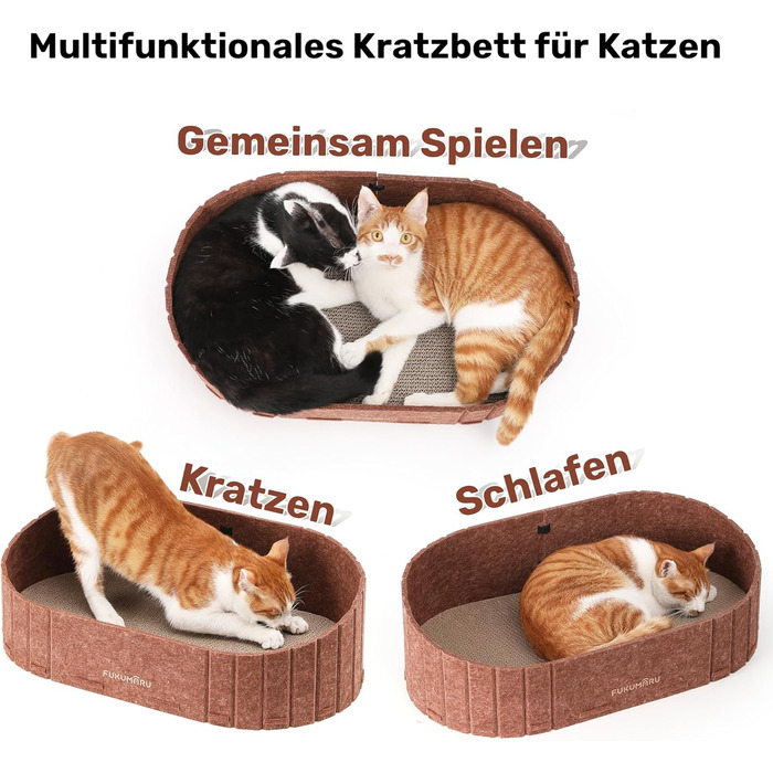 Кразборд для котів FUKUMARU: диван з крафт-паперу, 61 см, з м'яким лежаком, коричневий