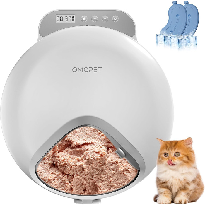 Автоматичний дозатор корму для котів та собак, 8oz*4 прийоми їжі, з таймером, акумуляторний, з блокуванням, 2 охолоджуючі акумулятори