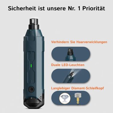 Шліфувальник для собачих нігтів Pawzyzie - безпечна та тиха технологія догляду за нігтями, 6 режимів, 2 LED-лампи, блакитний