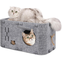 Знімна котяча хатинка з міцного фетру 56x30x30 см, тепла лежанка для котів у приміщенні, прана, для відпочинку та ігор